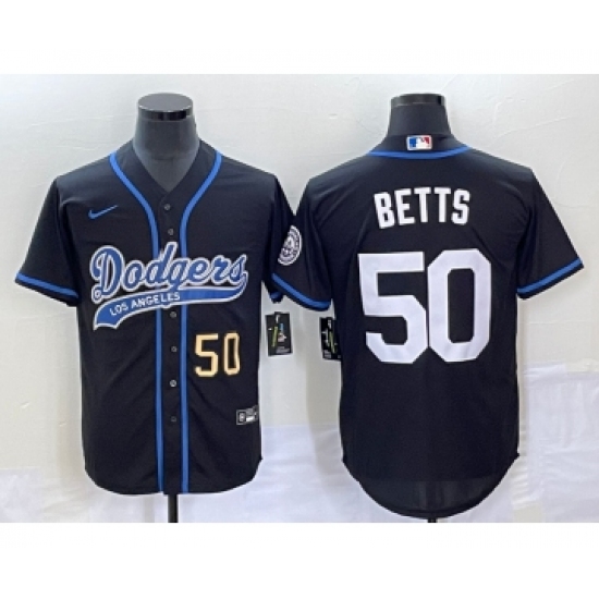 Men's Los Angeles Dodgers #50 Mookie Betts Number Black Cool Base Stitched Baseball Jersey - Ujersey