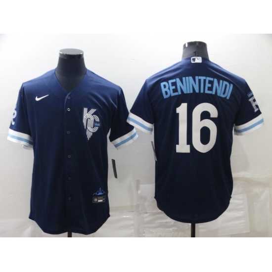 Men's Kansas City Royals #16 Bo Jackson 2022 Navy Blue City Connect Cool Base Jersey