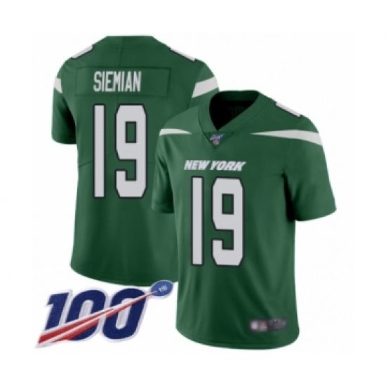 Men's New York Jets #19 Trevor Siemian Green Team Color Vapor Untouchable Limited Player 100th Season Football Jersey - Ujersey