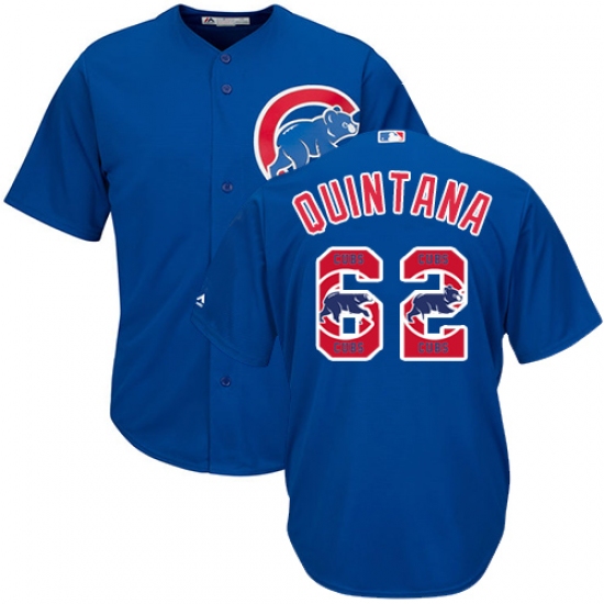Men's Majestic Chicago Cubs #62 Jose Quintana Authentic Royal Blue Team Logo Fashion Cool Base MLB Jersey - Ujersey