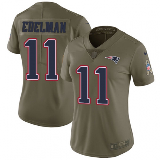 Women's Nike New England Patriots #11 Julian Edelman Limited Olive 2017 Salute to Service NFL Jersey - Ujersey