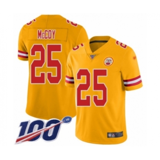 Youth Kansas City Chiefs #25 LeSean McCoy Limited Gold Inverted Legend 100th Season Football Jersey - Ujersey