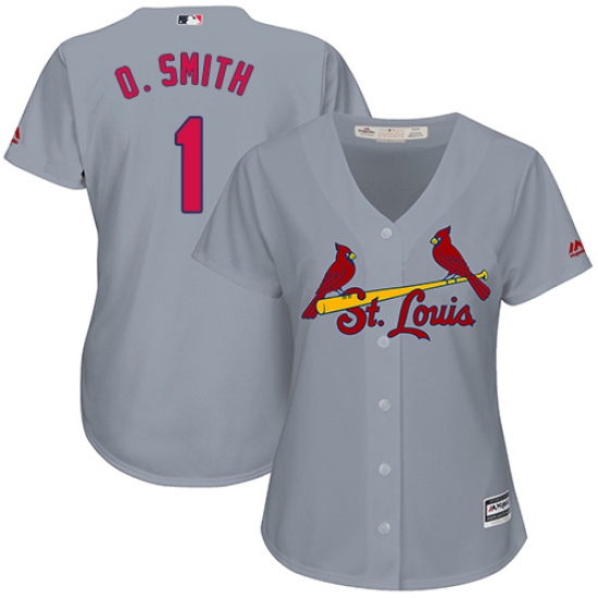 Women's Majestic St. Louis Cardinals #1 Ozzie Smith Replica Grey Road Cool Base MLB Jersey - Ujersey