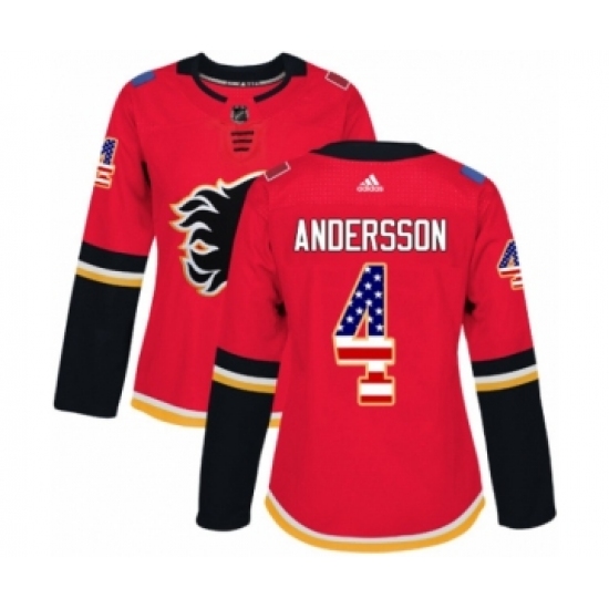 Women's Reebok Calgary Flames #4 Rasmus Andersson Authentic Red USA Flag Fashion NHL Jerseyy - Ujersey