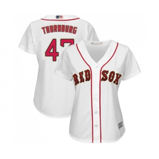 Women's Boston Red Sox #47 Tyler Thornburg Authentic White 2019 Gold Program Cool Base Baseball Jersey - Ujersey