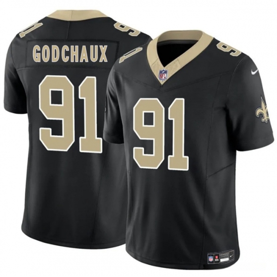 Men's New Orleans Saints #91 Davon Godchaux Black F.U.S.E. Vapor Limited Football Stitched Jersey - Ujersey