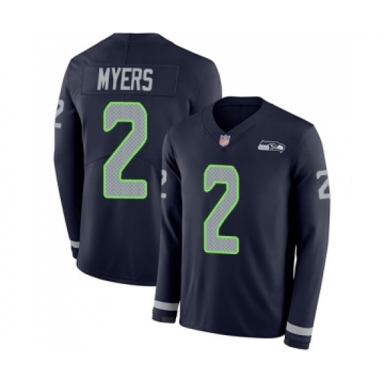 Men's Seattle Seahawks #2 Jason Myers Limited Navy Blue Therma Long Sleeve Football Jersey - Ujersey