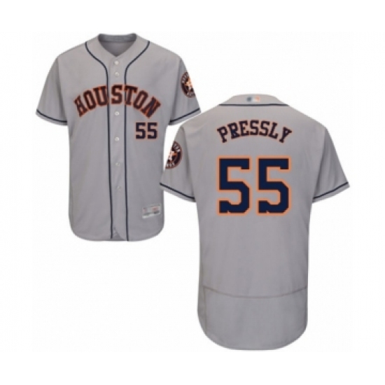 Men's Houston Astros #55 Ryan Pressly Grey Road Flex Base Authentic Collection Baseball Jersey - Ujersey