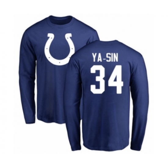 Football Indianapolis Colts #34 Rock Ya-Sin Royal Blue Name & Number Logo Long Sleeve T-Shirt - Ujersey