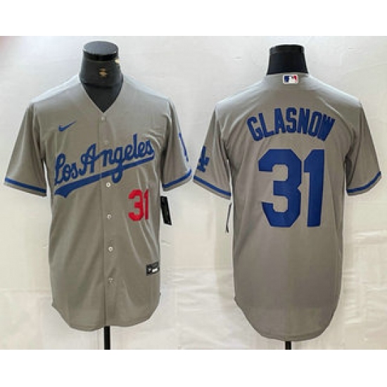 Men's Los Angeles Dodgers #31 Tyler Glasnow Gray Alternate Player Number Team Logo Cool Base Jerseys - Ujersey