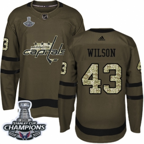 Men's Adidas Washington Capitals #43 Tom Wilson Authentic Green Salute to Service 2018 Stanley Cup Final Champions NHL Jersey - Ujersey