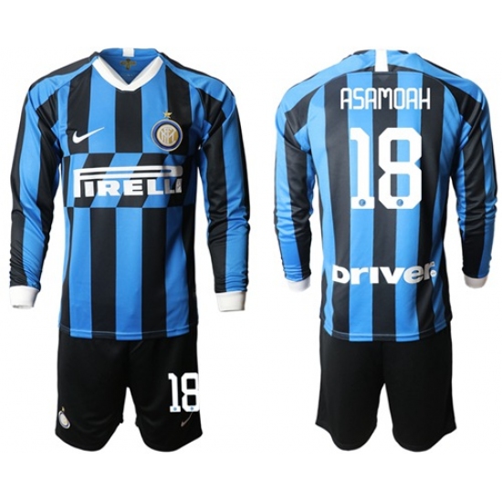 Inter Milan #18 Asamoah Home Long Sleeves Soccer Club Jersey