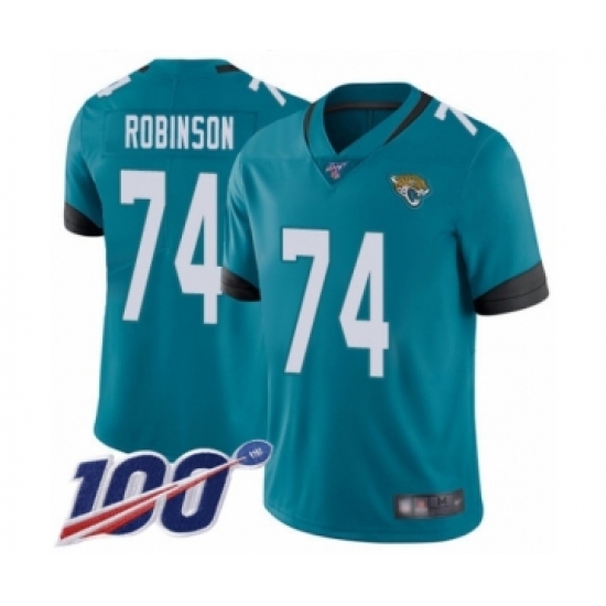 Men's Jacksonville Jaguars #74 Cam Robinson Teal Green Alternate Vapor Untouchable Limited Player 100th Season Football Jersey - Ujersey