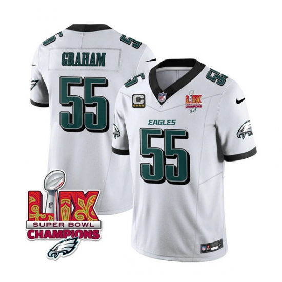 Men's Philadelphia Eagles #55 Brandon Graham White 2025 Eagles Logo Super Bowl LIX And 4-Star C New F.U.S.E. Vapor Limited Football Stitched Jersey - Ujersey