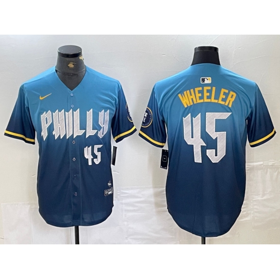 Men's Philadelphia Phillies #45 Zack Wheeler Blue 2024 City Player Number Cool Base Stitched Jersey - Ujersey