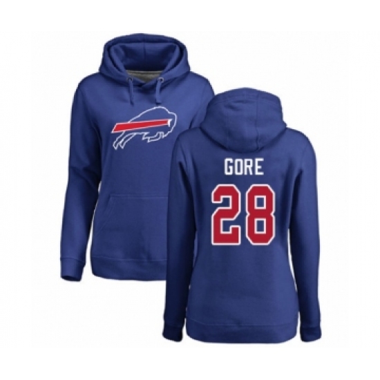 Football Women's Buffalo Bills #28 Frank Gore Royal Blue Name & Number Logo Pullover Hoodie - Ujersey