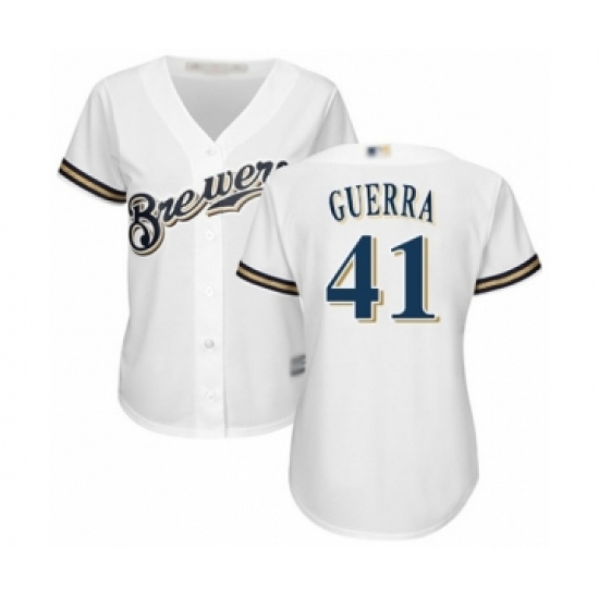 Women's Milwaukee Brewers #41 Junior Guerra Authentic White Home Cool Base Baseball Player Jersey - Ujersey