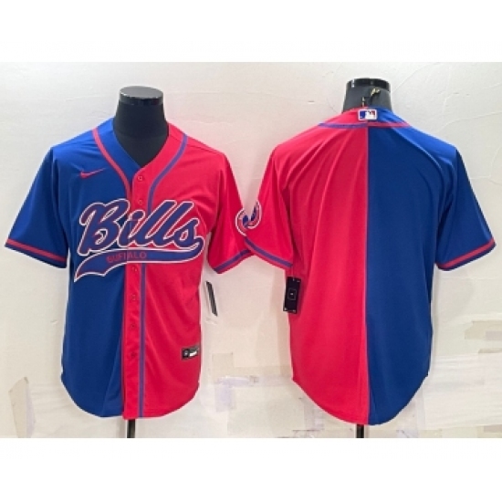 Men's Buffalo Bills Blank Royal Red Split With Patch Cool Base Stitched Baseball Jersey - Ujersey
