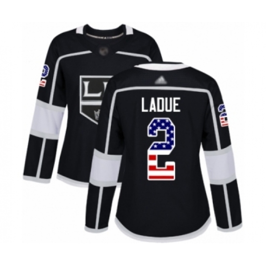 Women's Los Angeles Kings #2 Paul LaDue Authentic Black USA Flag Fashion Hockey Jersey - Ujersey
