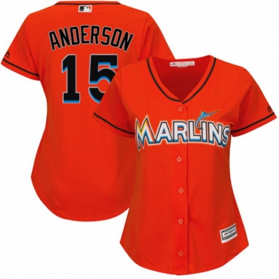 Women's Majestic Miami Marlins #15 Brian Anderson Authentic Orange Alternate 1 Cool Base MLB Jersey