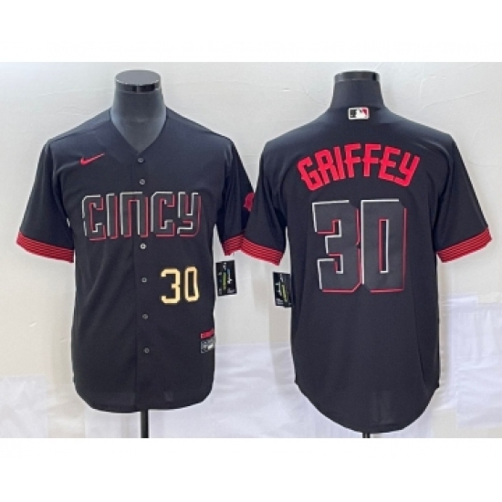 Men's Cincinnati Reds #30 Ken Griffey Jr Number Black 2023 City Connect Cool Base Stitched Jersey - Ujersey