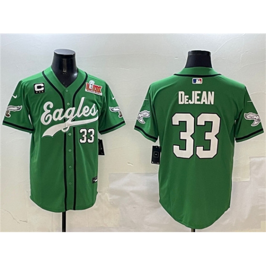 Men's Philadelphia Eagles #33 Cooper DeJean Green 2025 Super Bowl LIX And 3-Star C Stitched Baseball Jersey - Ujersey