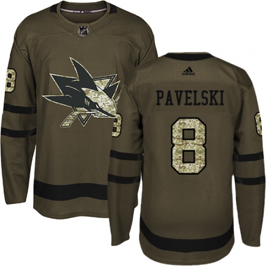 Youth Adidas San Jose Sharks #8 Joe Pavelski Authentic Green Salute to Service NHL Jersey - Ujersey