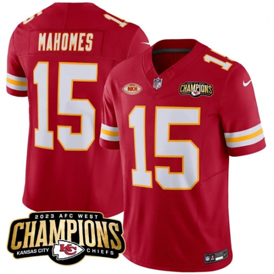 Men’s Kansas City Chiefs #15 Patrick Mahomes Red 2023 F.U.S.E. AFC West Champions With NKH Vapor Untouchable Limited Football Stitched Jersey - Ujersey