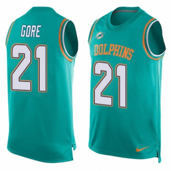 Men's Nike Miami Dolphins #21 Frank Gore Limited Aqua Green Player Name & Number Tank Top NFL Jersey - Ujersey
