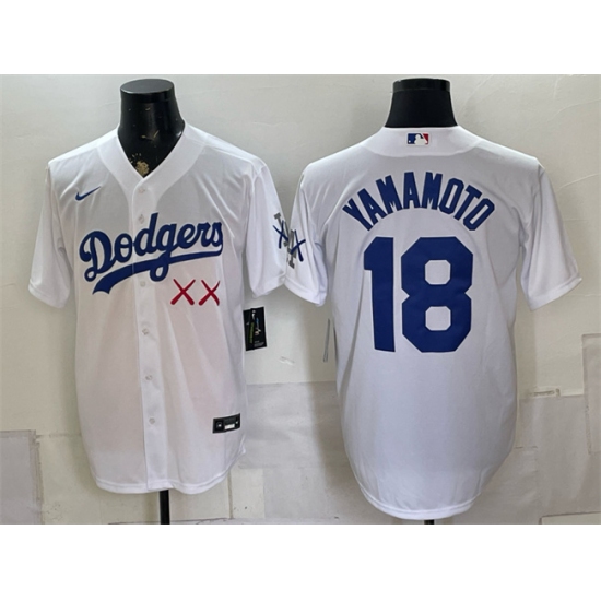 Men's Los Angeles Dodgers x KAWS #18 Yoshinobu Yamamoto White Vapor Premier Limited Stitched Baseball Jersey - Ujersey