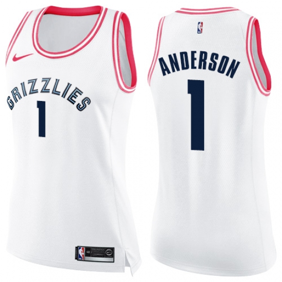 Women's Nike Memphis Grizzlies #1 Kyle Anderson Swingman White Pink Fashion NBA Jersey