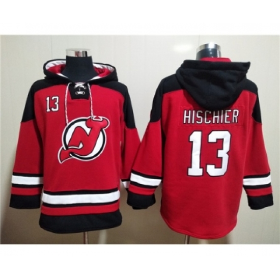 Men's New Jersey Devils #13 Nico Hischier Red Ageless Must-Have Lace-Up Pullover Hoodie - Ujersey