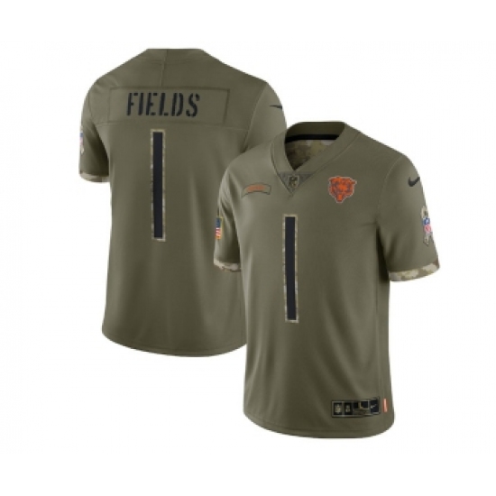 Men's Chicago Bears #1 Justin Fields 2022 Olive Salute To Service Limited Stitched Jersey - Ujersey