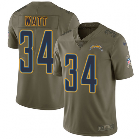 Youth Nike Los Angeles Chargers #34 Derek Watt Limited Olive 2017 Salute to Service NFL Jersey - Ujersey
