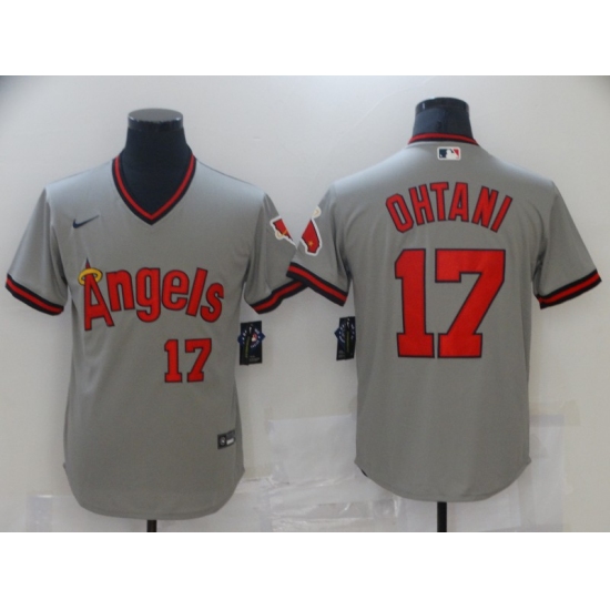Men's Nike Los Angeles Angels #17 Shohei Ohtani Gray Throwback Baseball Jersey - Ujersey