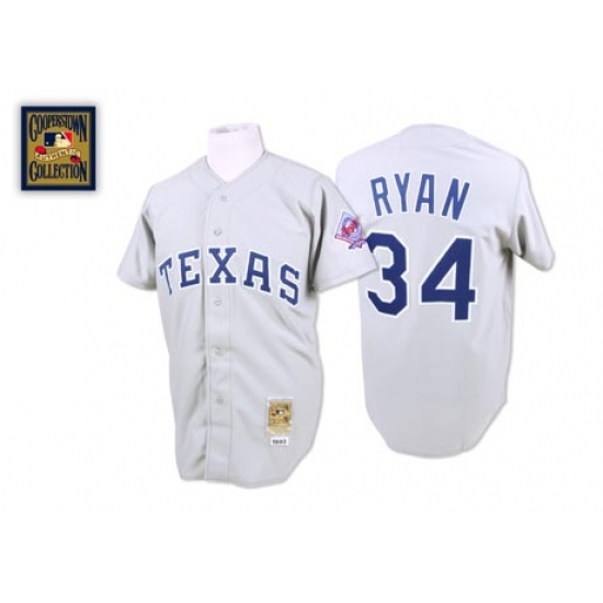 Men's Mitchell and Ness Texas Rangers #34 Nolan Ryan Authentic Grey Throwback MLB Jersey - Ujersey