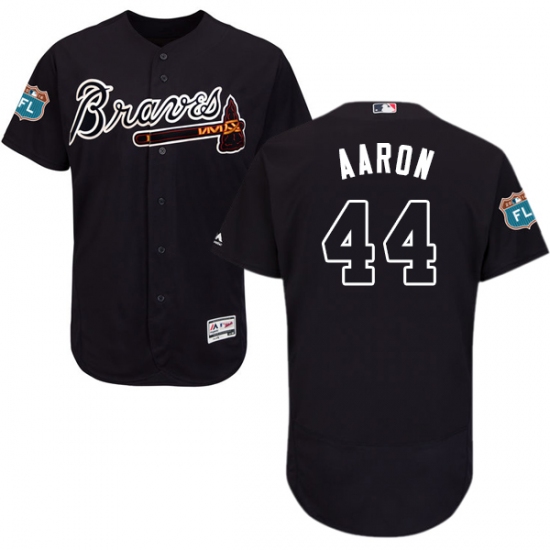 Men's Majestic Atlanta Braves #44 Hank Aaron Navy Blue Alternate Flex Base Authentic Collection MLB Jersey - Ujersey