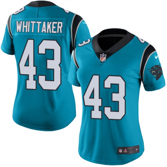 Women's Nike Carolina Panthers #43 Fozzy Whittaker Limited Blue Rush Vapor Untouchable NFL Jersey - Ujersey