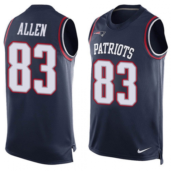 Men's Nike New England Patriots #83 Dwayne Allen Limited Navy Blue Player Name & Number Tank Top NFL Jersey - Ujersey
