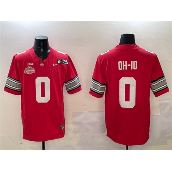 Men's Ohio State Buckeyes #0 OH-IO Red 2025 CFP Final With National Champions F.U.S.E. Vapor Limited Stitched Football Jersey