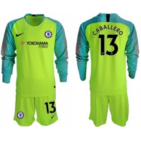 Chelsea #13 Caballero Shiny Green Goalkeeper Long Sleeves Soccer Club Jersey