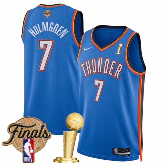 Men's Oklahoma City Thunder #7 Chet Holmgren Blue 2025 Finals And Finals Champions Icon Edition Stitched Basketball Jersey - Ujersey
