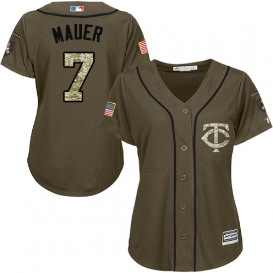 Women's Majestic Minnesota Twins #7 Joe Mauer Authentic Green Salute to Service MLB Jersey - Ujersey