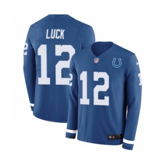 Men's Nike Indianapolis Colts #12 Andrew Luck Limited Blue Therma Long Sleeve NFL Jersey - Ujersey