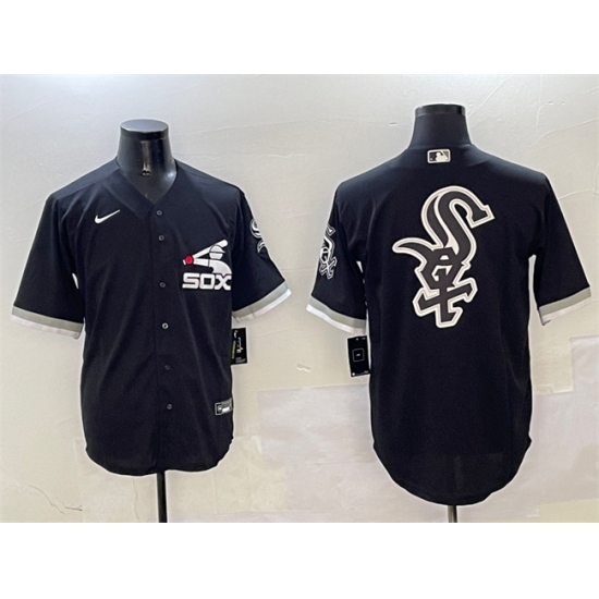Men's Chicago White Sox Black Team Big Logo Cool Base Stitched Jersey - Ujersey