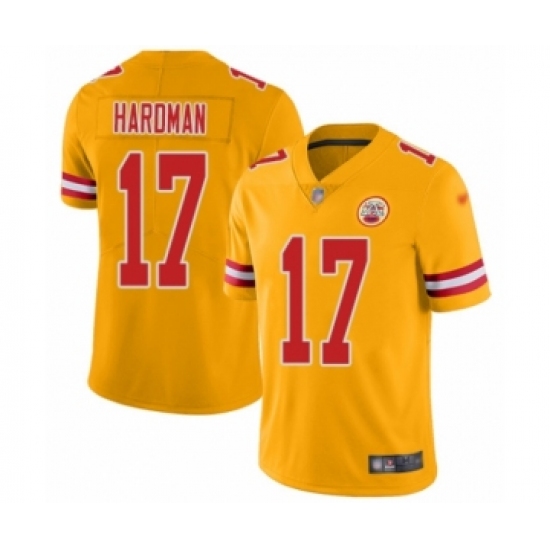 Women's Kansas City Chiefs #17 Mecole Hardman Limited Gold Inverted Legend Football Jersey - Ujersey