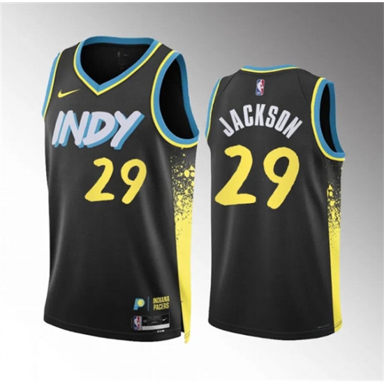 Men's Indiana Pacers #29 Quenton Jackson Black 2023-24 City Edition Stitched Basketball Jersey - Ujersey