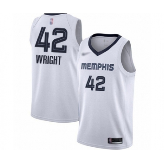 Men's Memphis Grizzlies #42 Lorenzen Wright Authentic White Finished Basketball Jersey - Association Edition - Ujersey