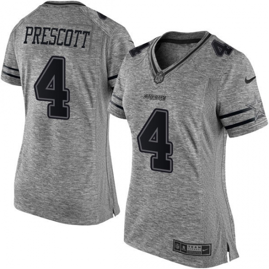 Women's Nike Dallas Cowboys #4 Dak Prescott Limited Gray Gridiron NFL Jersey - Ujersey