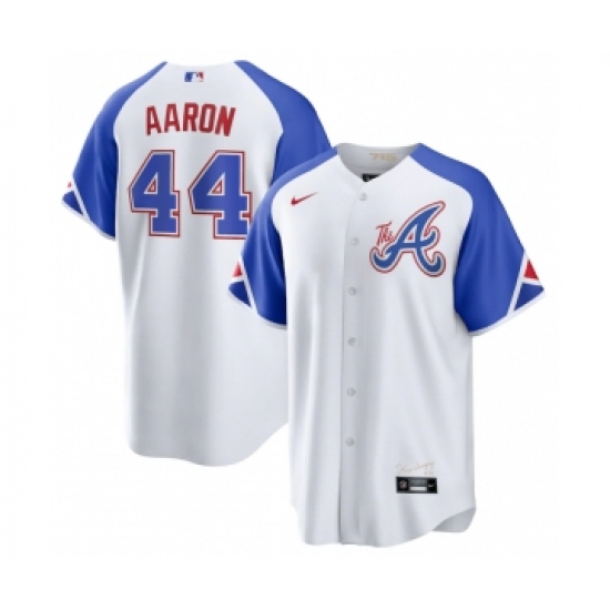 Men's Atlanta Braves #44 Hank Aaron White 2023 City Connect Cool Base Stitched Baseball Jersey - Ujersey